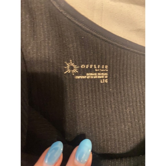 Offline by Aerie Top Large Black Ribbed One Shoulder Double Strap Crop - Picture 2 of 2